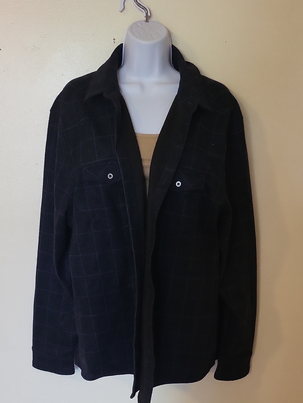 Men's Black Windowpane Lightweight Shirt Jacket